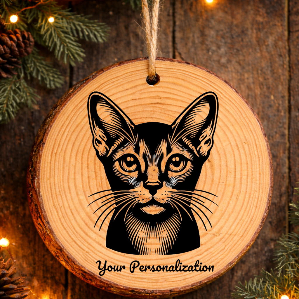 Abyssinian Shorthair Cat Rustic Pine Wooden Round Ornament