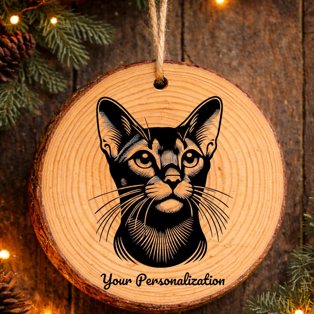 Abyssinian Shorthair Cat Rustic Pine Wooden Round Ornament