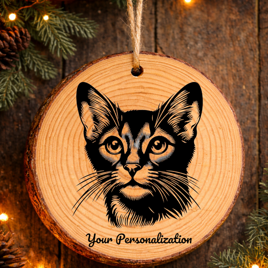 Abyssinian Somali Cat Rustic Pine Wooden Round Ornament