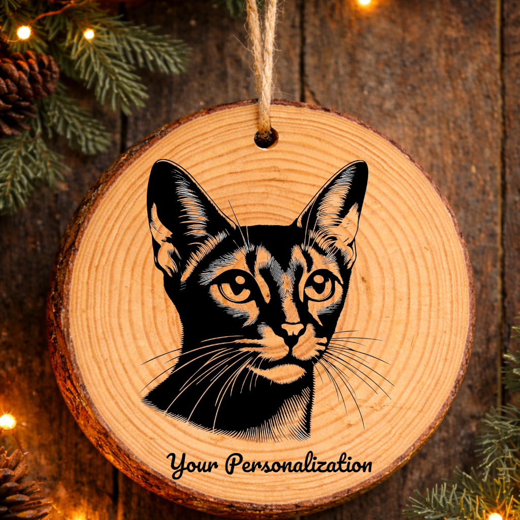 Abyssinian Somali Cat Rustic Pine Wooden Round Ornament