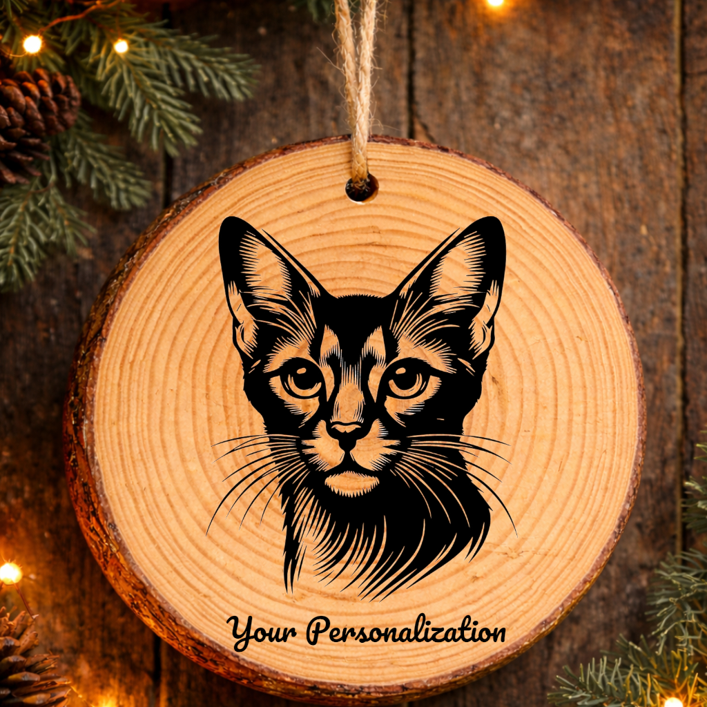 Abyssinian Somali Cat Rustic Pine Wooden Round Ornament