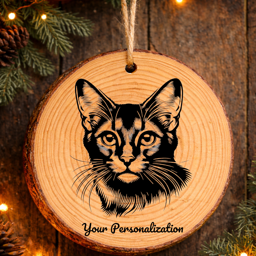 Abyssinian Somali Cat Rustic Pine Wooden Round Ornament