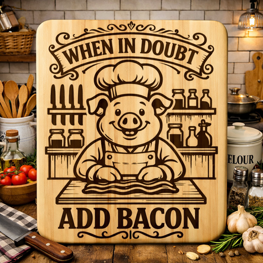 “When in Doubt, Add Bacon" Engraved Kitchen Board