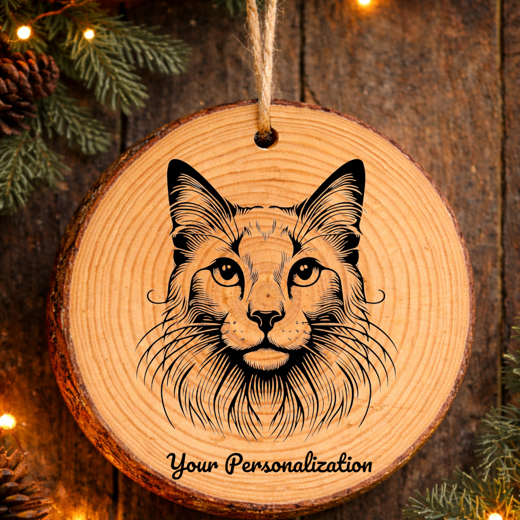 Aegean Cat Rustic Pine Wooden Round Ornament