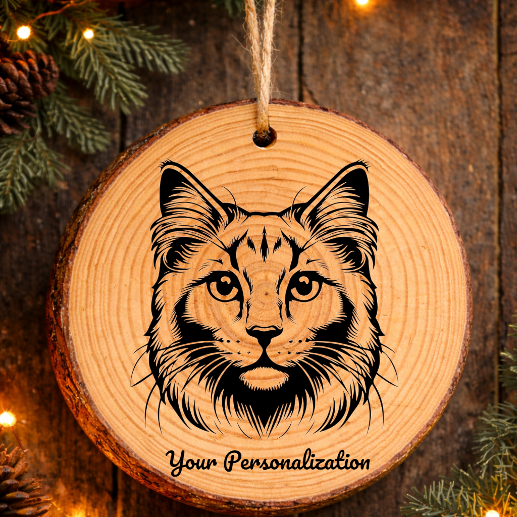 Aegean Bobtail Cat Rustic Pine Wooden Round Ornament