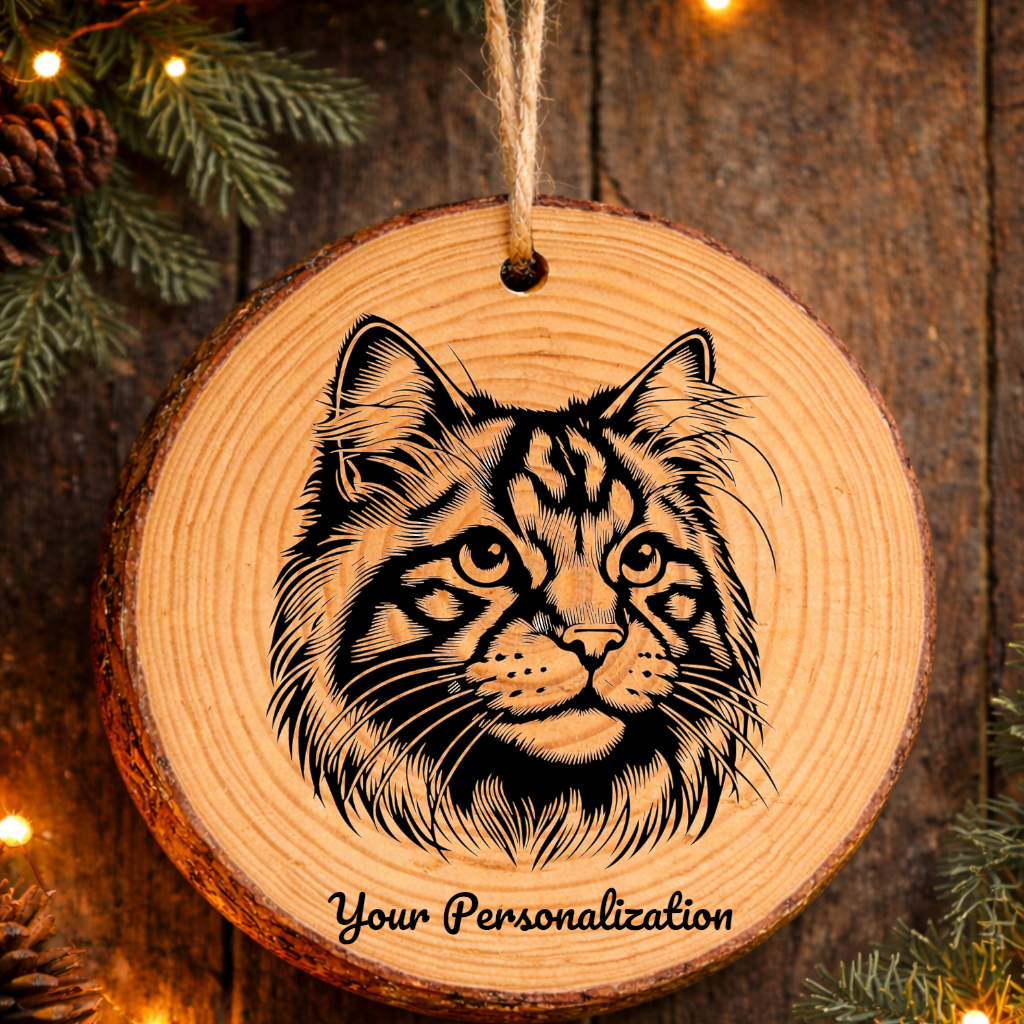 American Bobtail Cat Rustic Pine Wooden Round Ornament