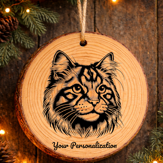 American Bobtail Cat Rustic Pine Wooden Round Ornament