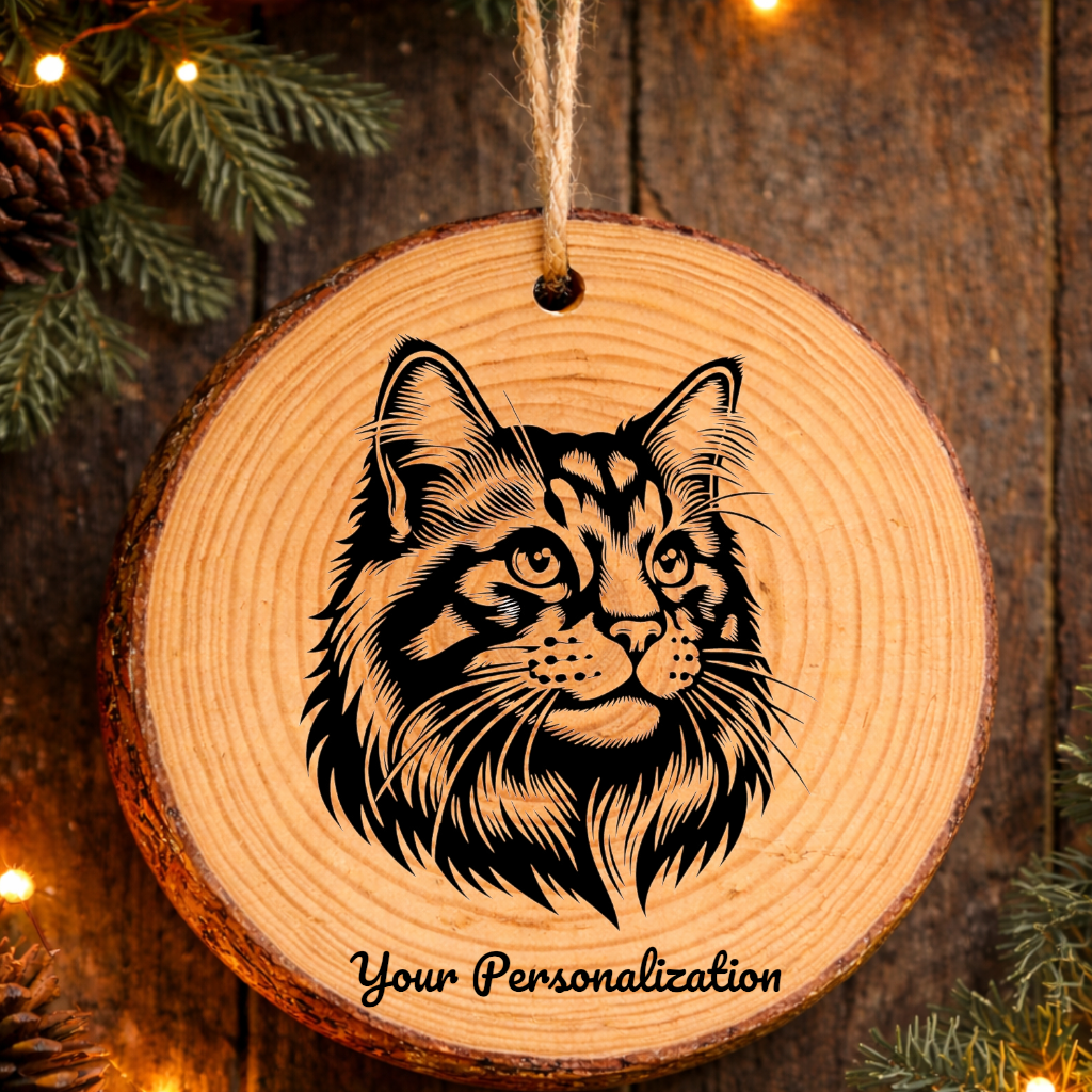 American Bobtail Cat Rustic Pine Wooden Round Ornament