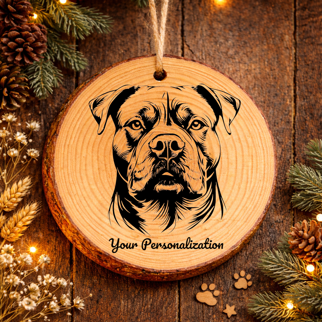 American Bulldog Dog Ornament – Rustic Wooden Keepsake