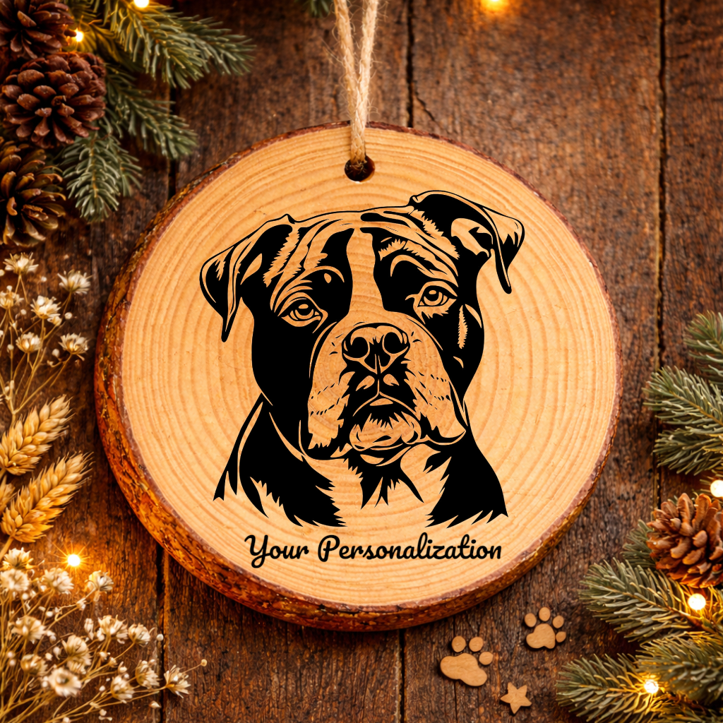 American Bulldog Dog Ornament – Rustic Wooden Keepsake
