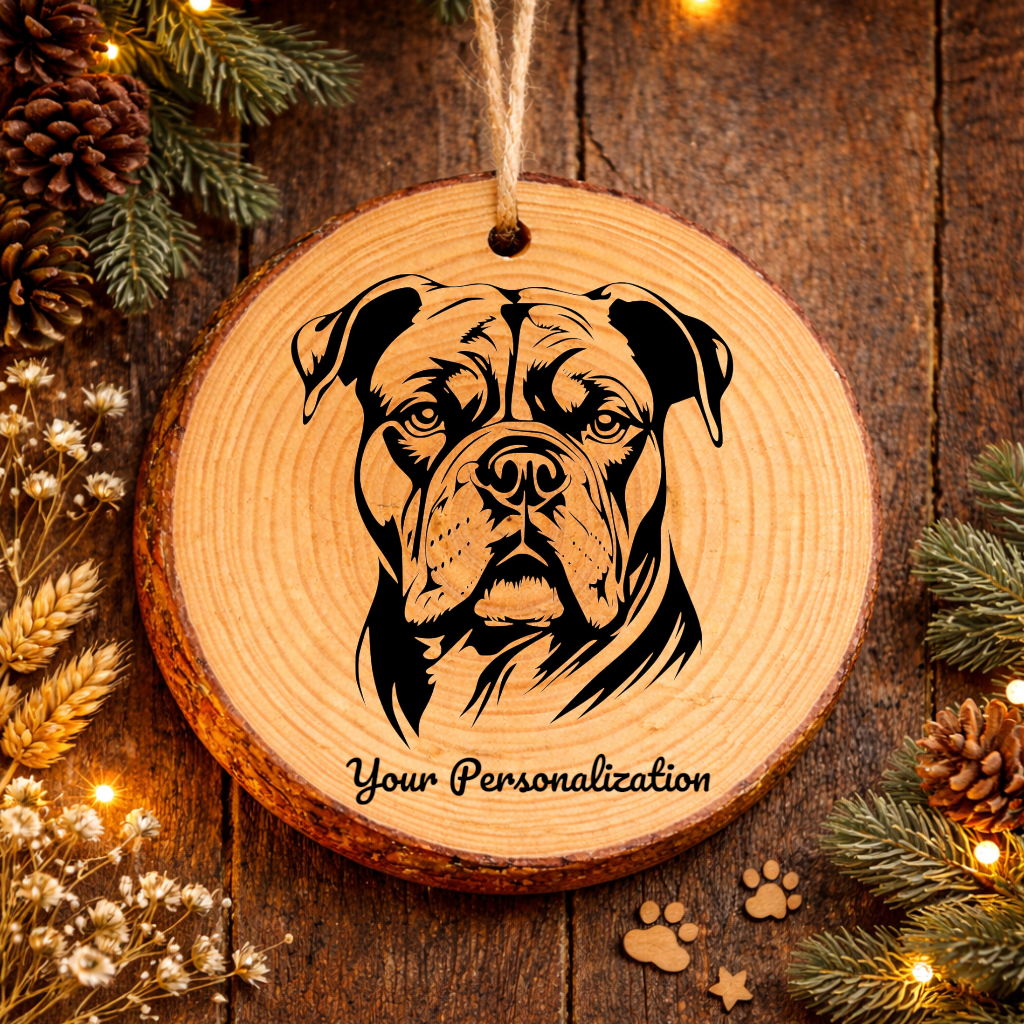 American Bulldog Dog Ornament – Rustic Wooden Keepsake