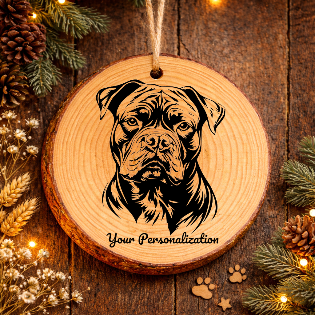 American Bulldog Dog Ornament – Rustic Wooden Keepsake
