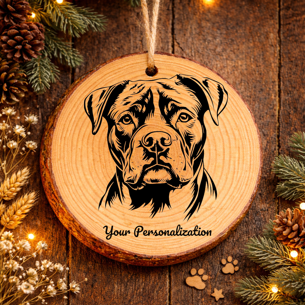 American Bulldog Dog Ornament – Rustic Wooden Keepsake