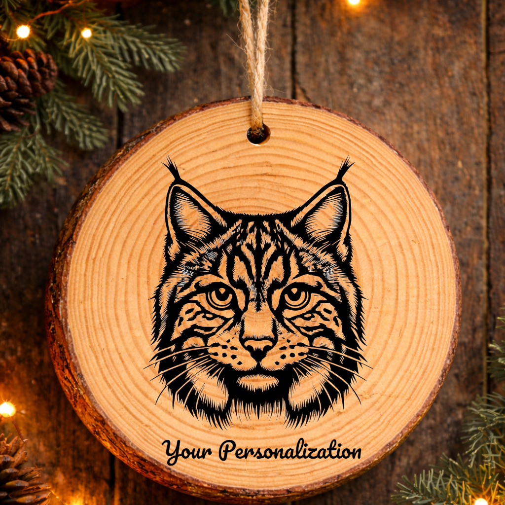 American Lynx Cat Rustic Pine Wooden Round Ornament