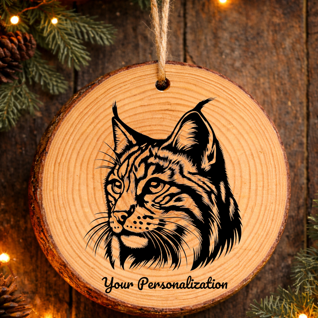 American Lynx Cat Rustic Pine Wooden Round Ornament