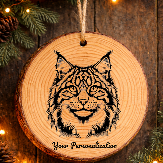American Lynx Cat Rustic Pine Wooden Round Ornament