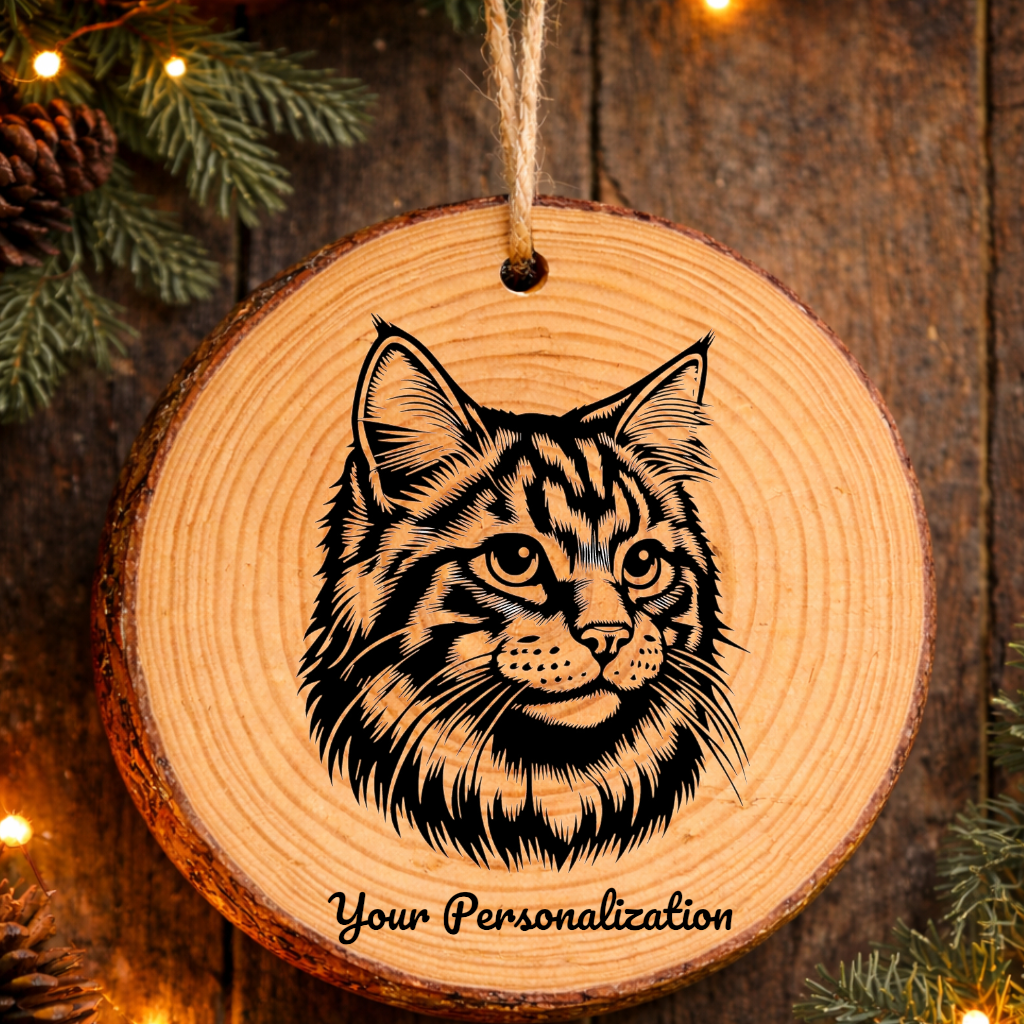 American Lynx Shorthair Cat Rustic Pine Wooden Round Ornament