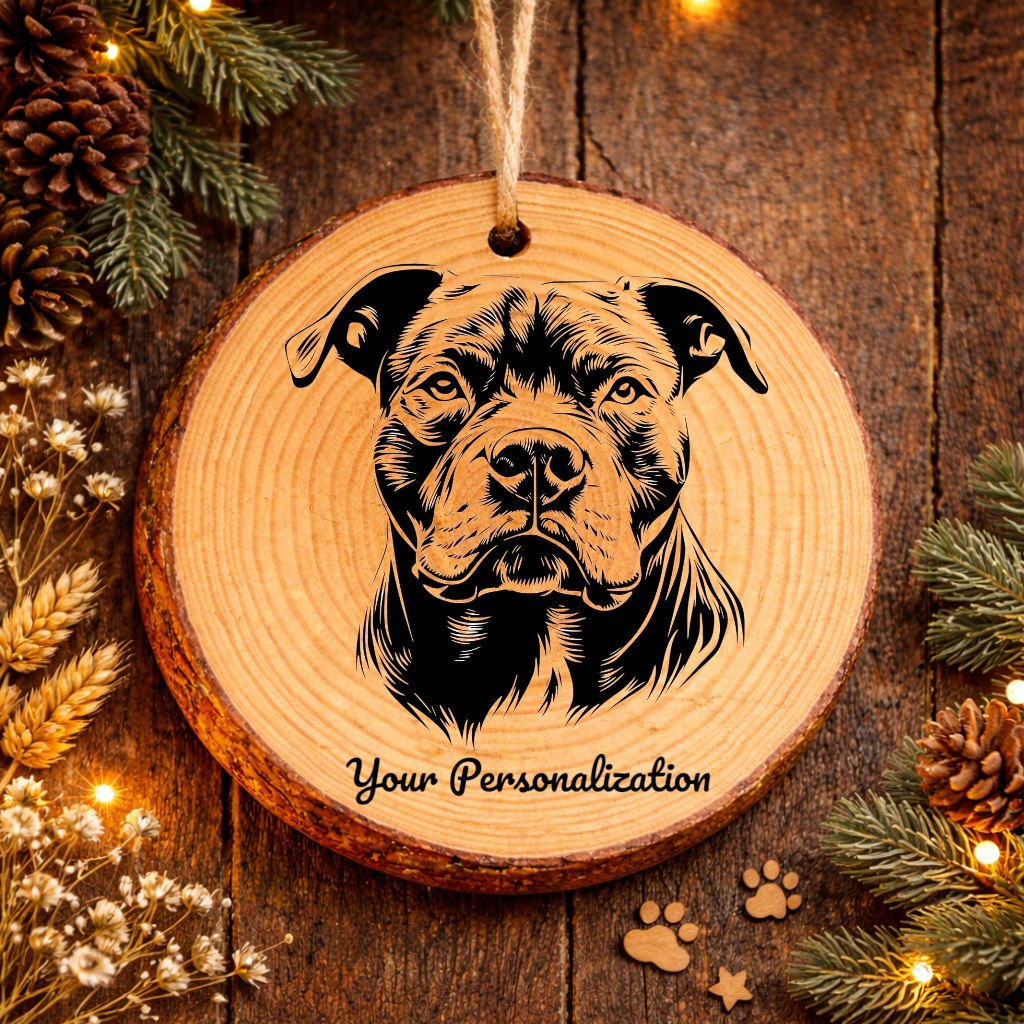 American Pit Bull Terrier Dog Ornament – Rustic Wooden Keepsake