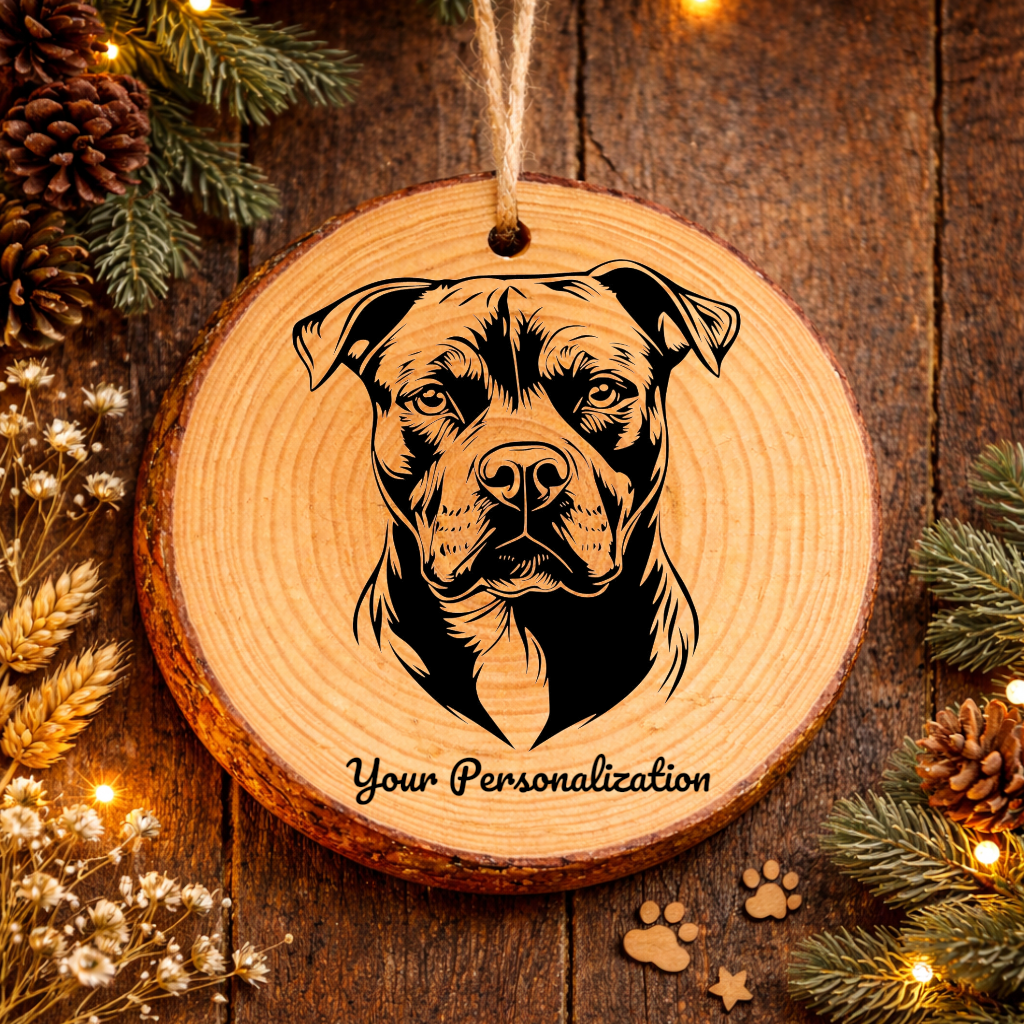 American Pit Bull Terrier Dog Ornament – Rustic Wooden Keepsake
