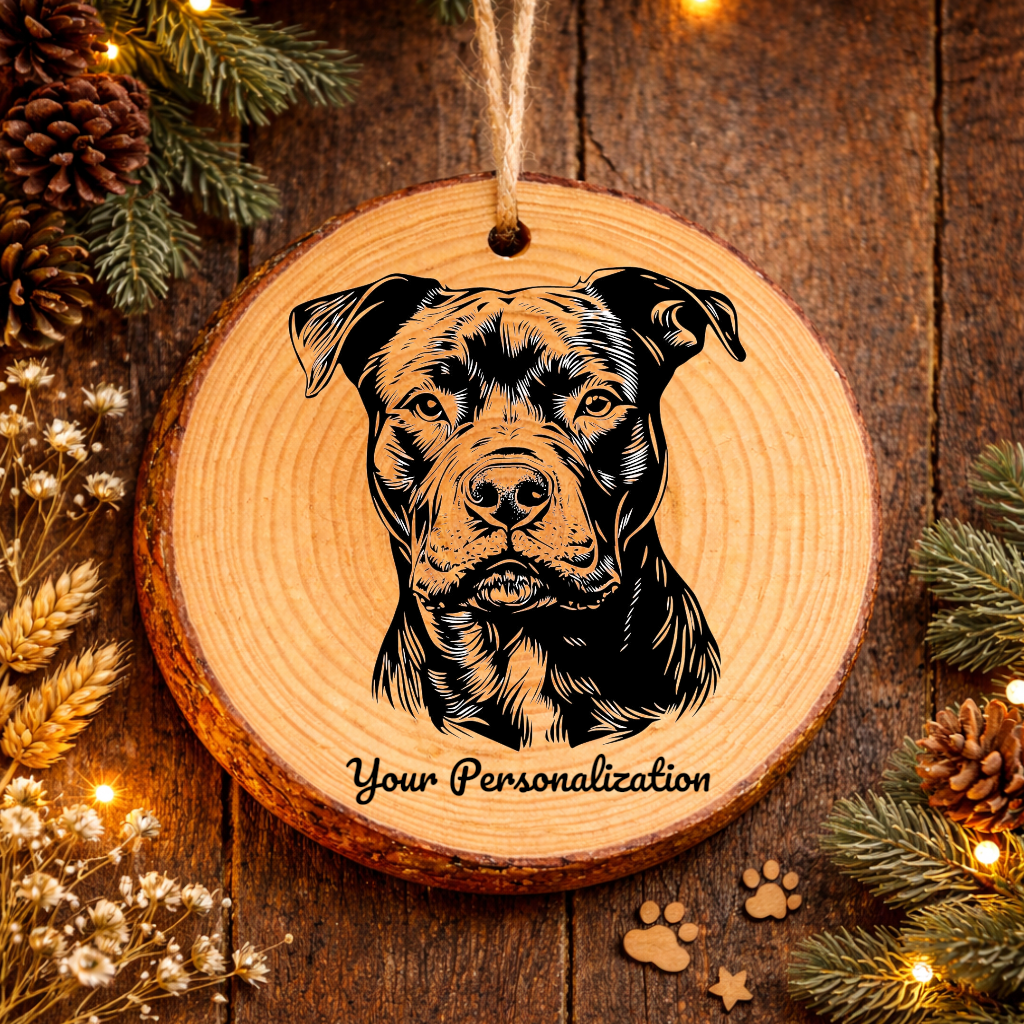 American Pit Bull Terrier Dog Ornament – Rustic Wooden Keepsake