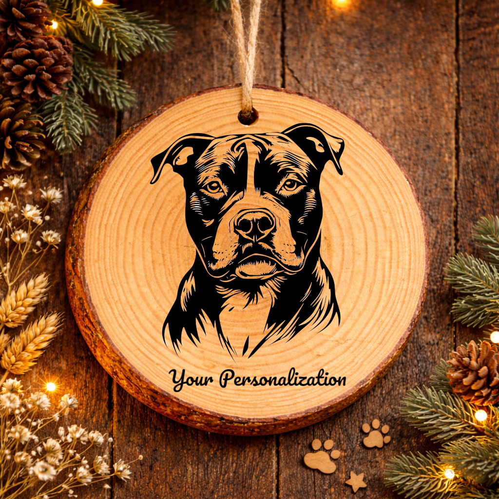 American Pit Bull Terrier Dog Ornament – Rustic Wooden Keepsake