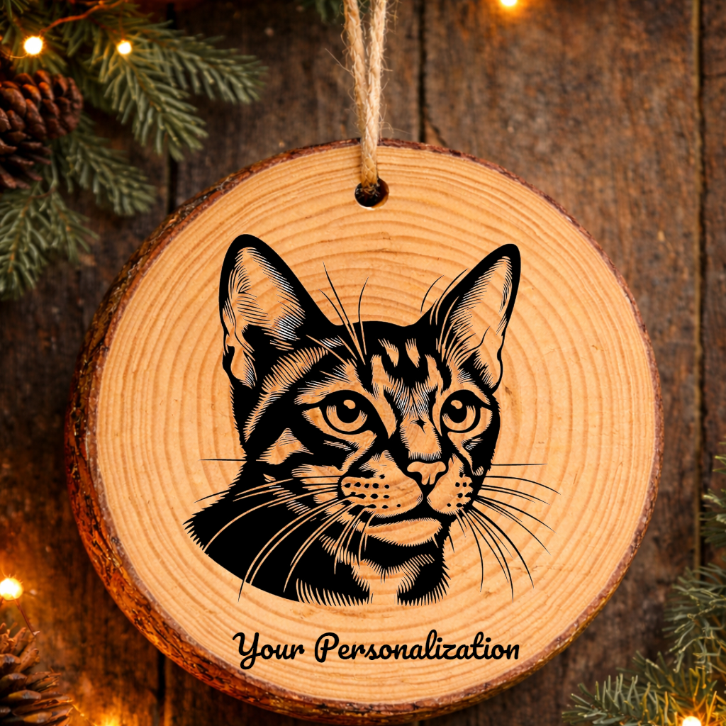 American Polydactyl Cat Rustic Pine Wooden Round Ornament