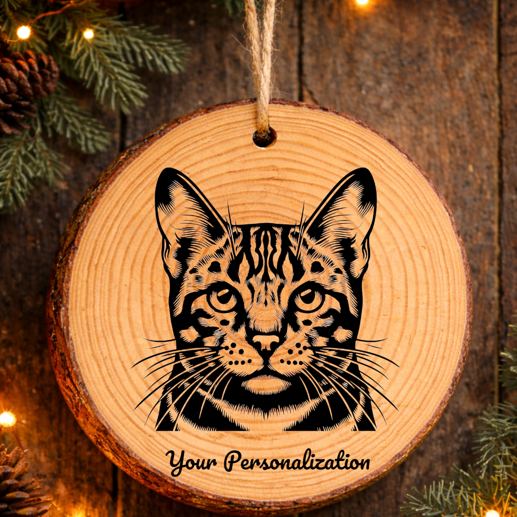 American Polydactyl Cat Rustic Pine Wooden Round Ornament