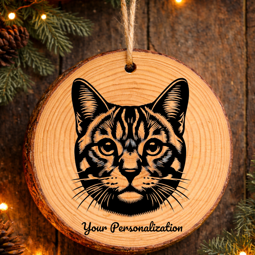 American Polydactyl Shorthair Cat Rustic Pine Wooden Round Ornament
