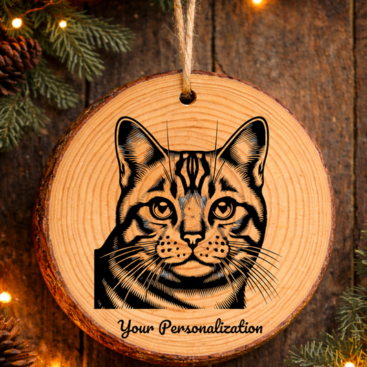 American Ringtail Cat Rustic Pine Wooden Round Ornament