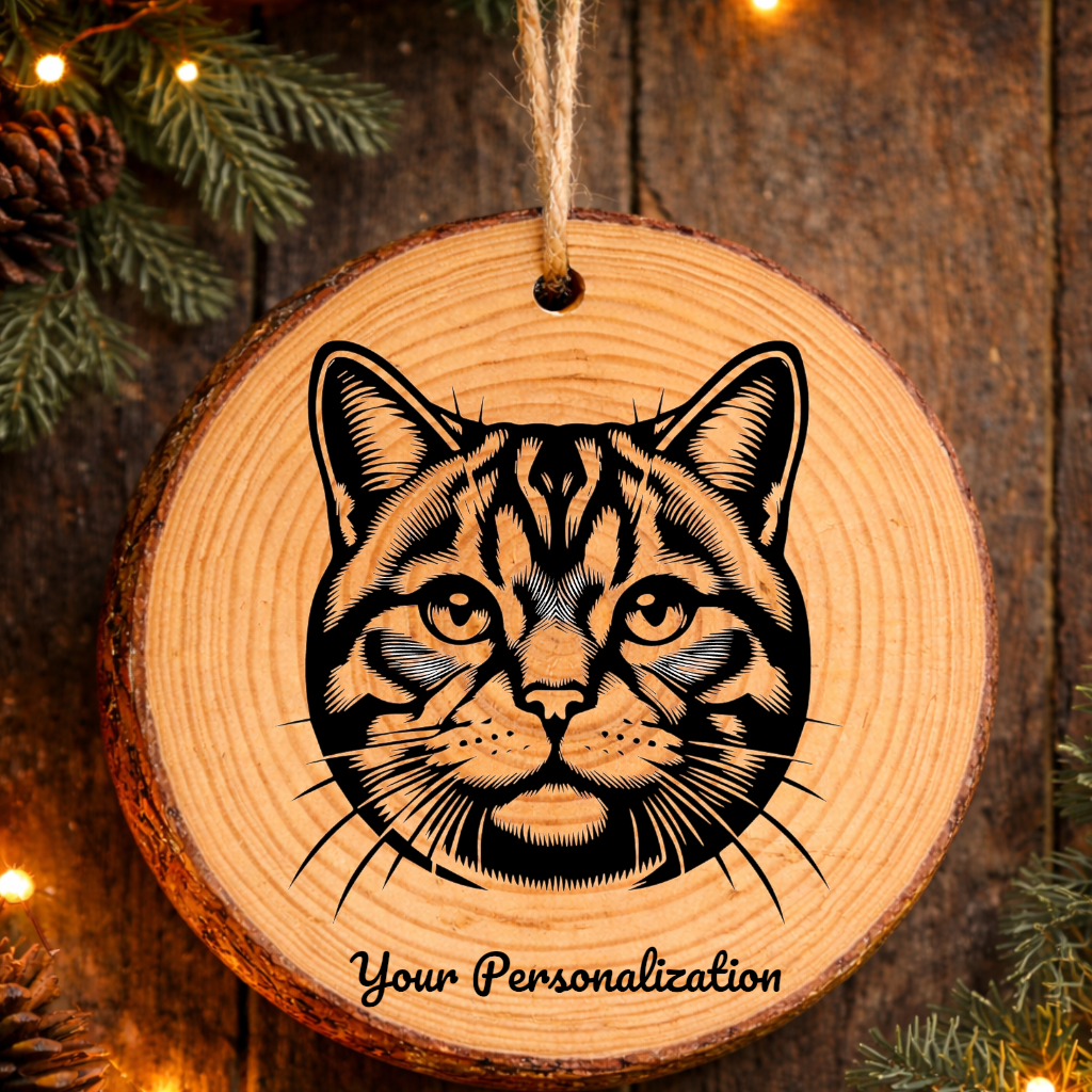 American Shorthair Cat Rustic Pine Wooden Round Ornament