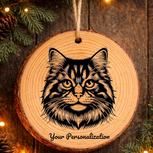 American Shorthair Longhair Cat Rustic Pine Wooden Round Ornament