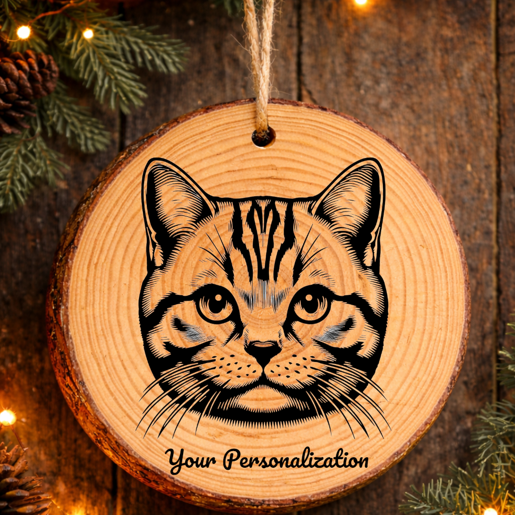 American Shorthair Cat Rustic Pine Wooden Round Ornament