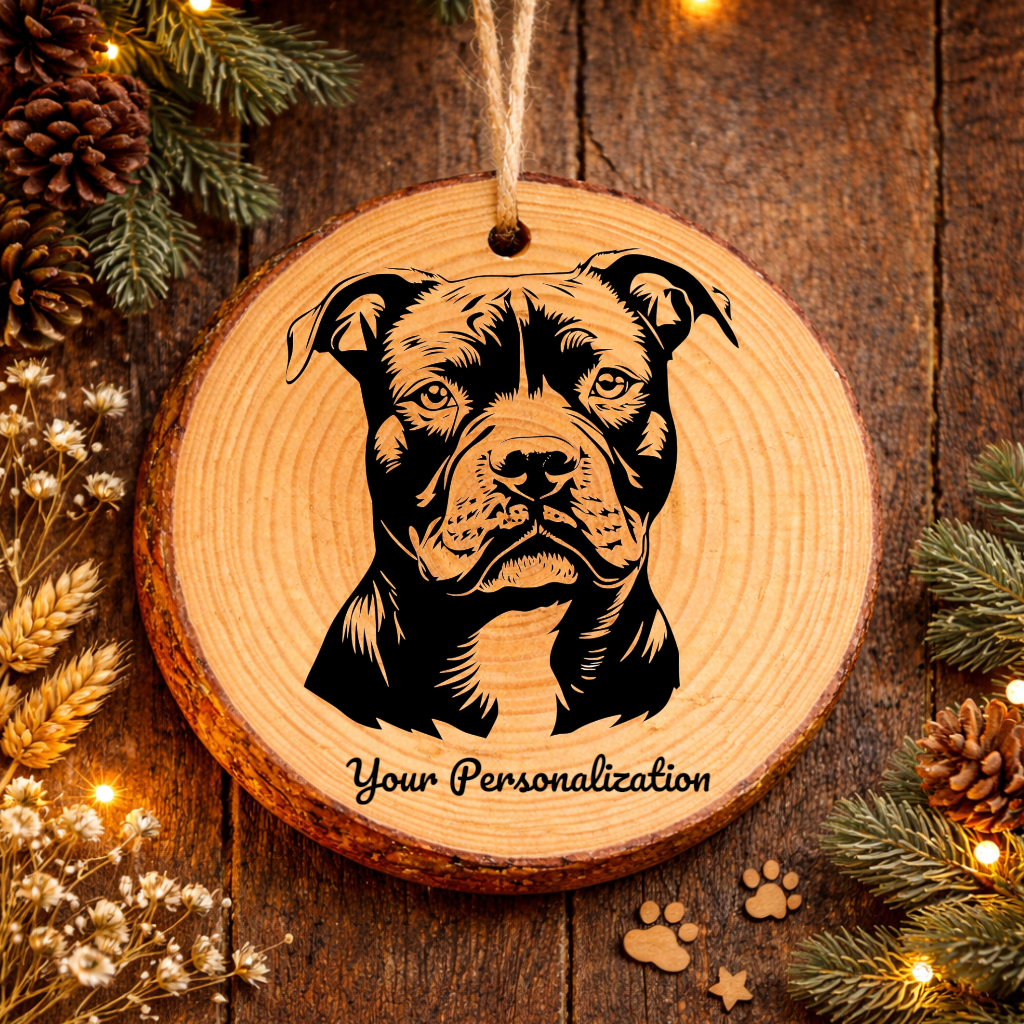 American Staffordshire Terrier Dog Ornament – Rustic Wooden Keepsake