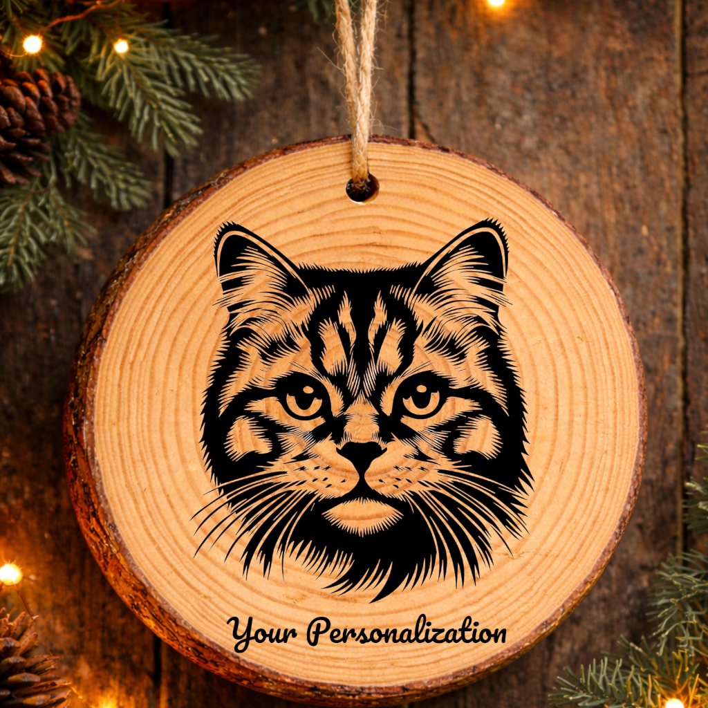 American Wirehair Cat Rustic Pine Wooden Round Ornament