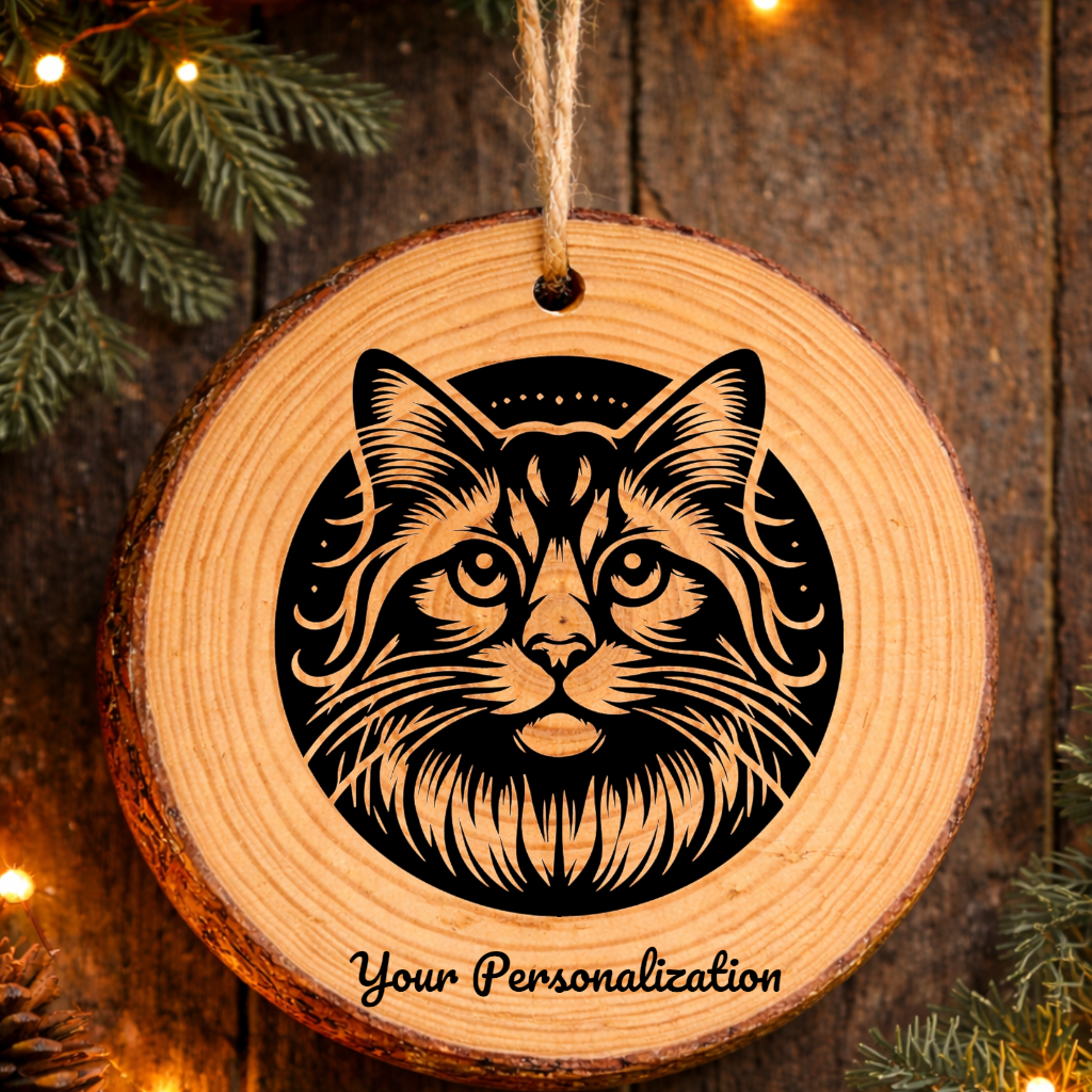 Arabian Mau Cat Rustic Pine Wooden Round Ornament