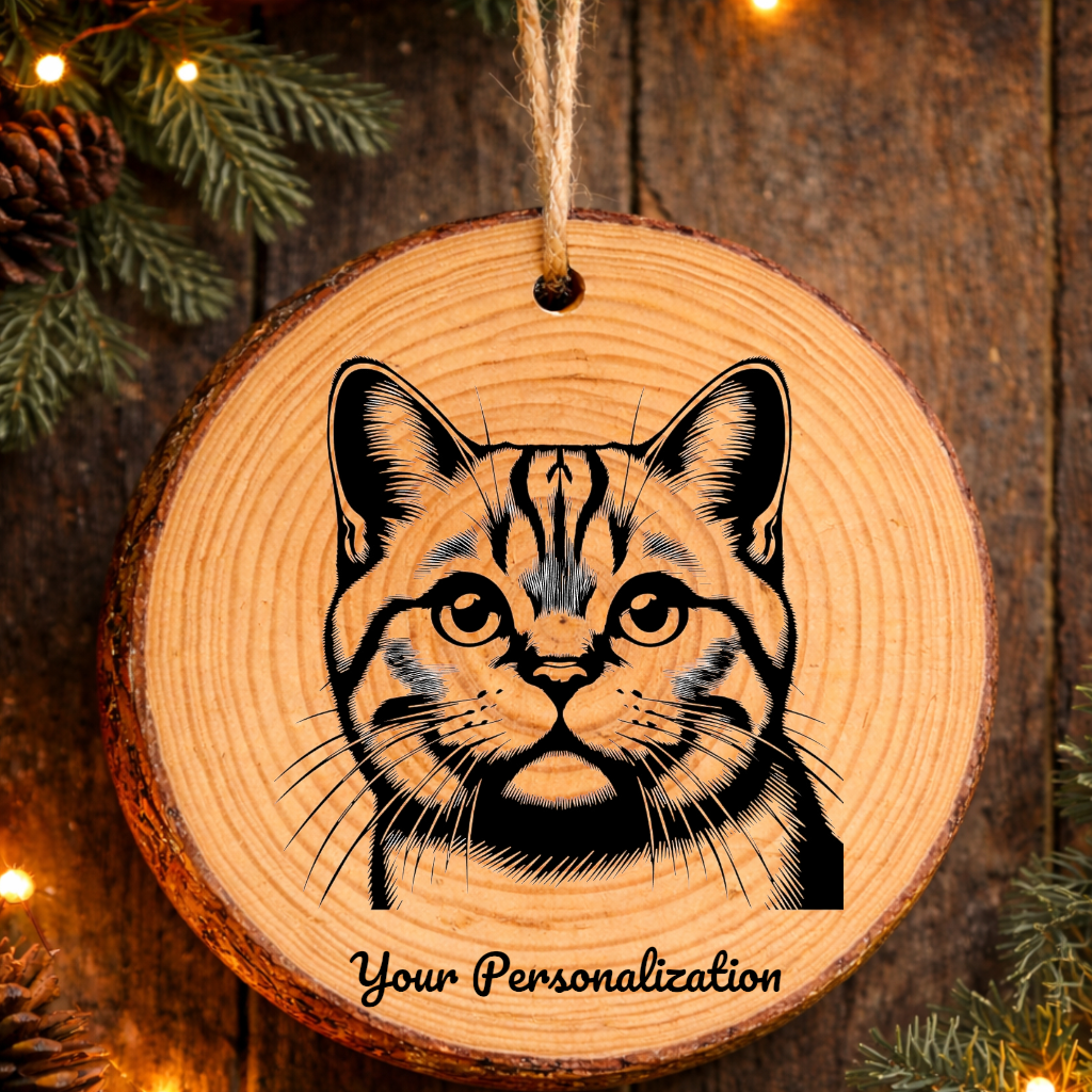 Asian Cat Rustic Pine Wooden Round Ornament