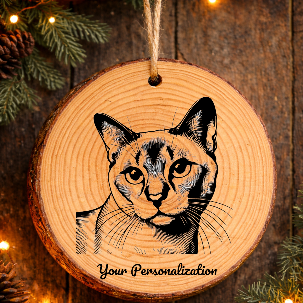 Asian Cat Rustic Pine Wooden Round Ornament