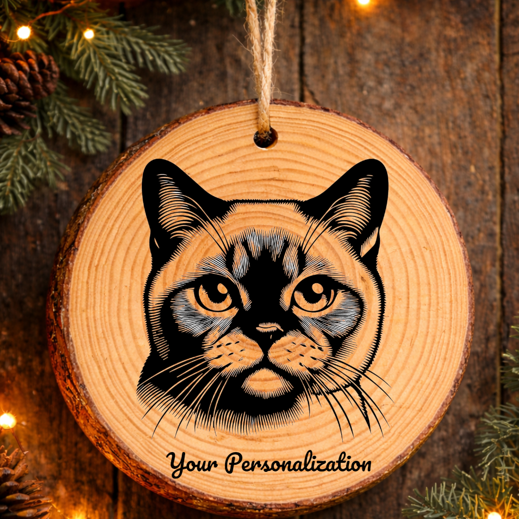 Asian Cat Rustic Pine Wooden Round Ornament