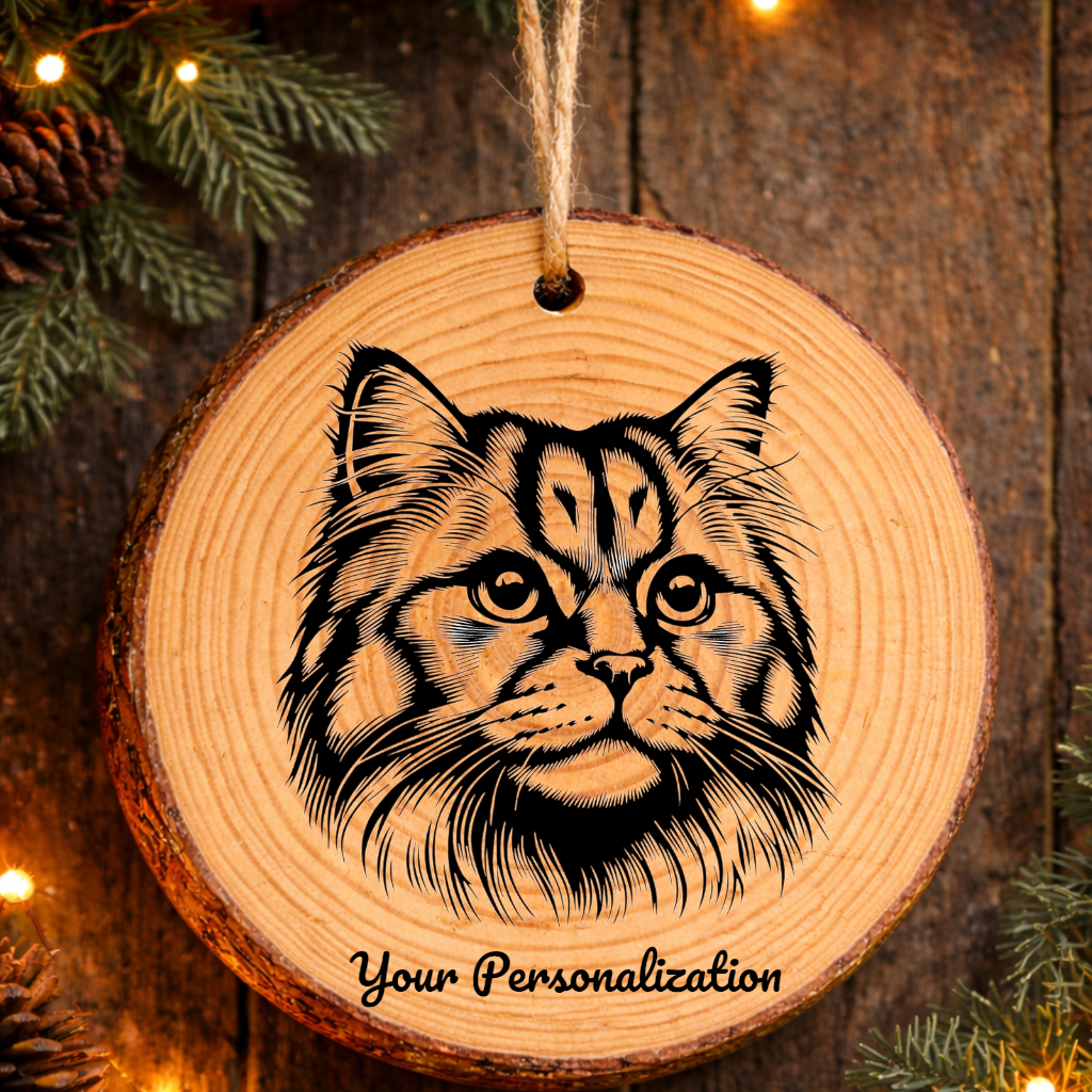 Asian Semi longhair Cat Rustic Pine Wooden Round Ornament