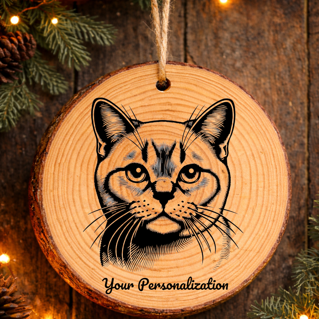 Asian Shorthair Cat Rustic Pine Wooden Round Ornament