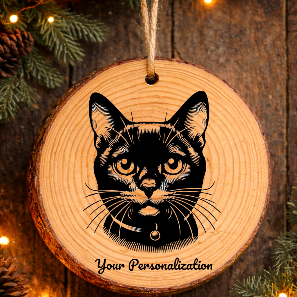 Australian Bombay Shorthair Cat Rustic Pine Wooden Round Ornament