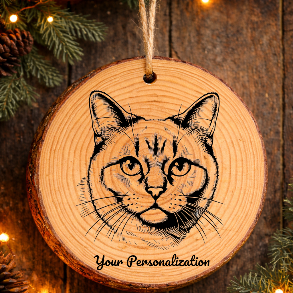 Australian Mist Cat Rustic Pine Wooden Round Ornament