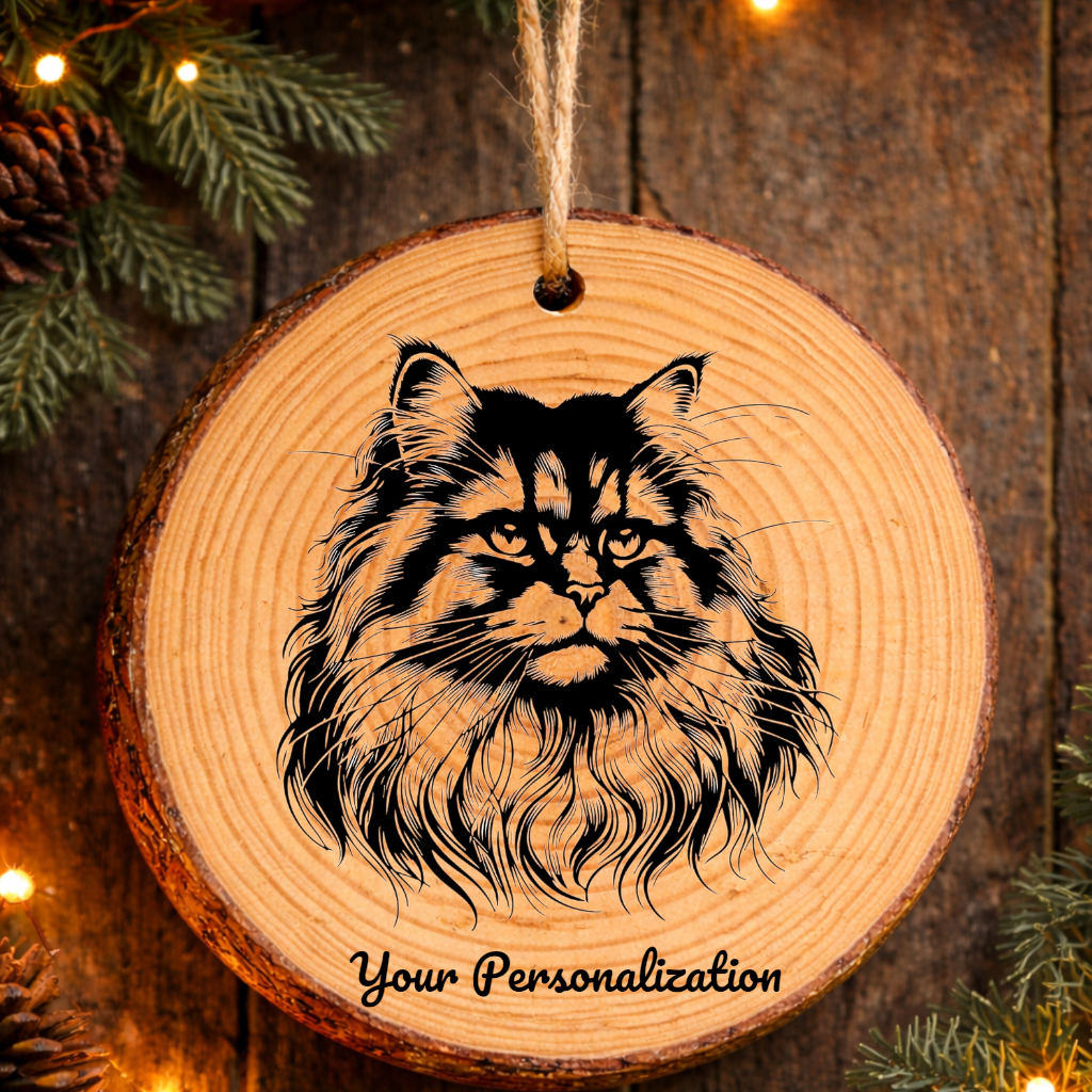 Australian Mist Longhair Cat Rustic Pine Wooden Round Ornament