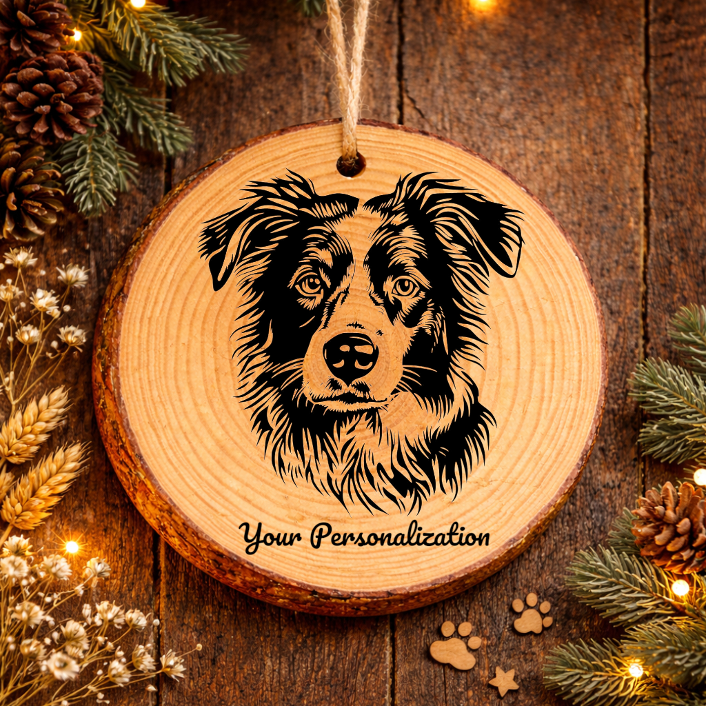 Australian Shepherd Dog Ornament – Rustic Wooden Keepsake