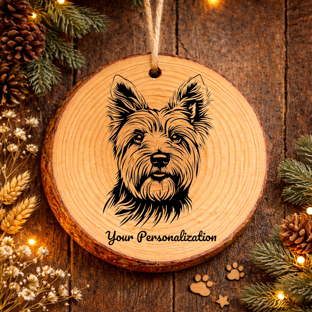 Australian Silky Terrier Dog Ornament – Rustic Wooden Keepsake
