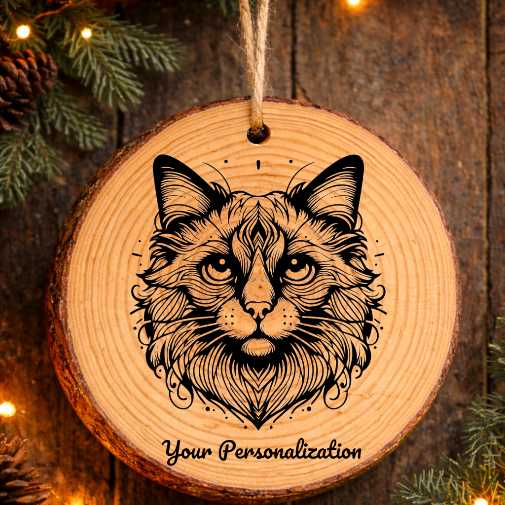Balinese Cat Rustic Pine Wooden Round Ornament