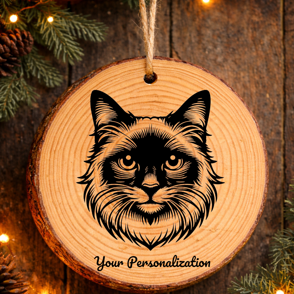 Balinese Javanese Shorthair Cat Rustic Pine Wooden Round Ornament