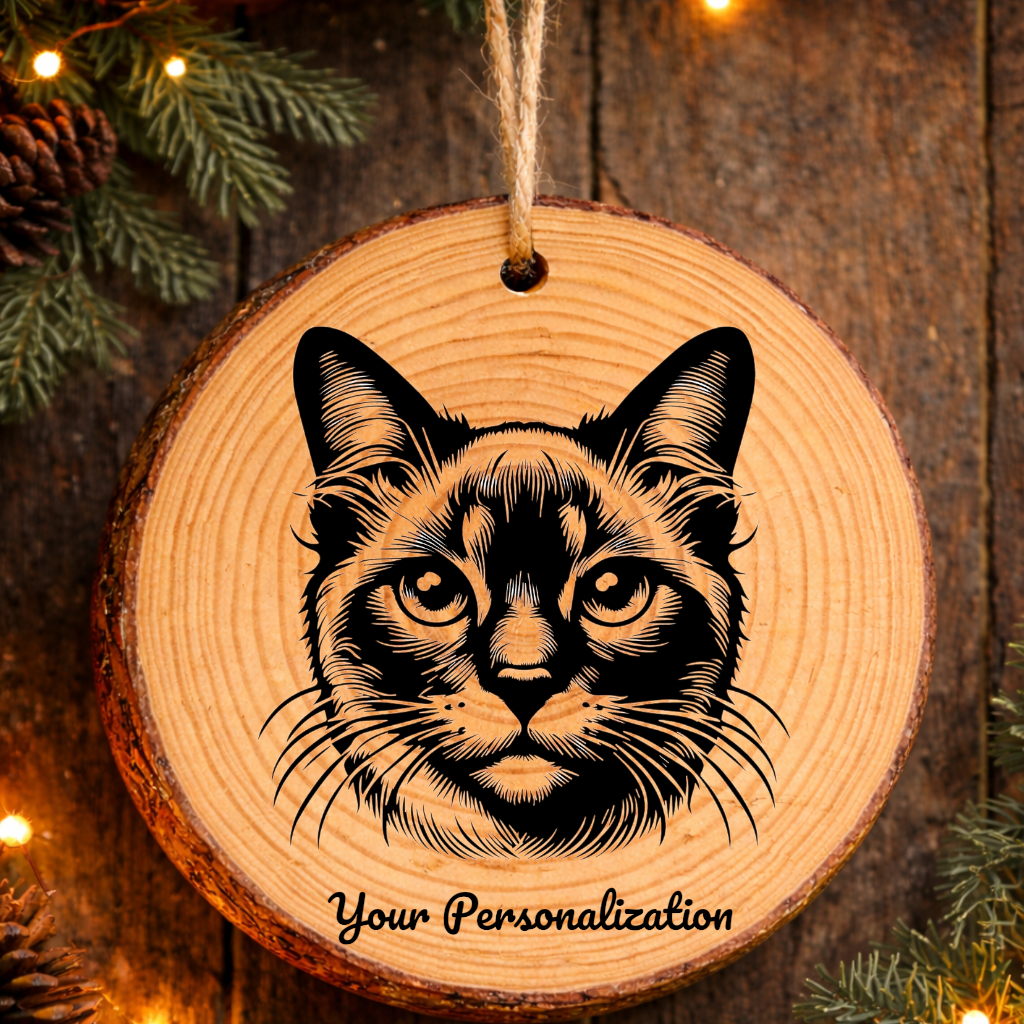 Balinese Javanese Shorthair Cat Rustic Pine Wooden Round Ornament