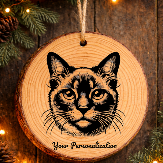 Balinese Javanese Shorthair Cat Rustic Pine Wooden Round Ornament