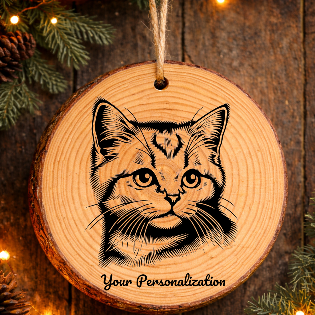 Bambino Cat Rustic Pine Wooden Round Ornament